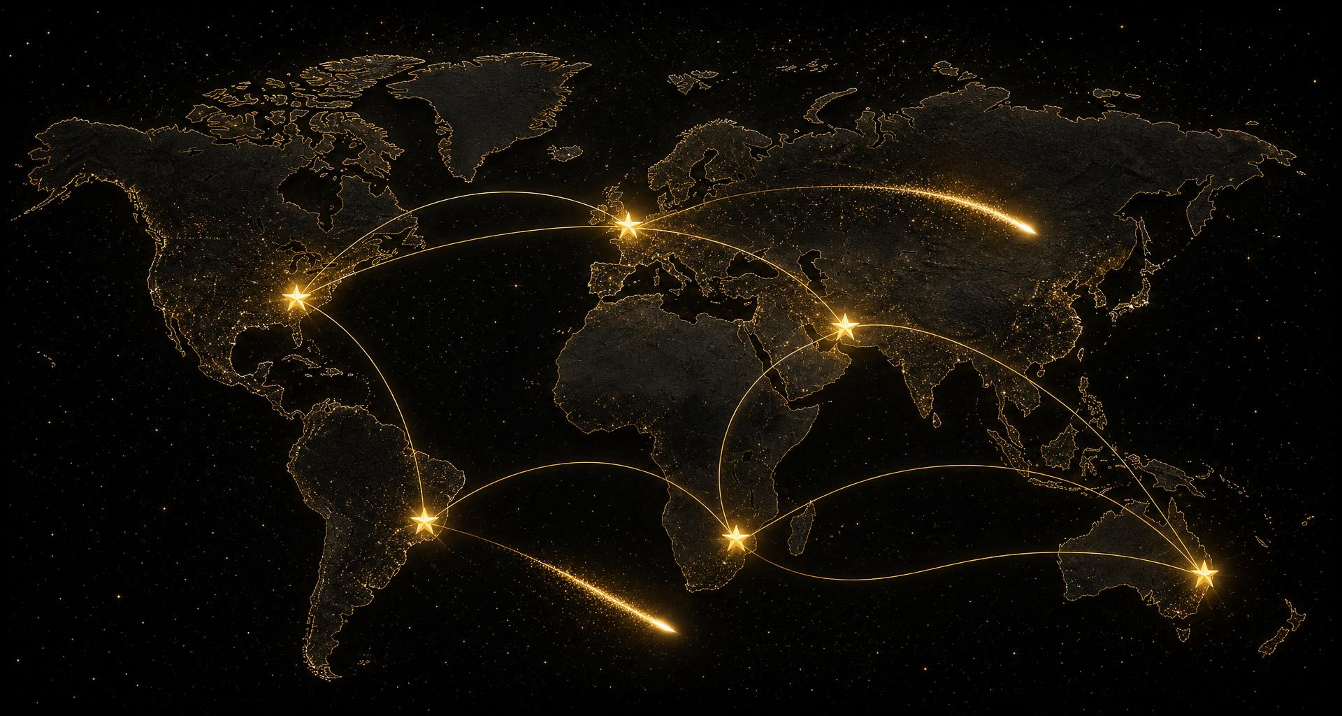 LAAC Car Service worldwide chauffeur network map with a black SUV and chauffeur